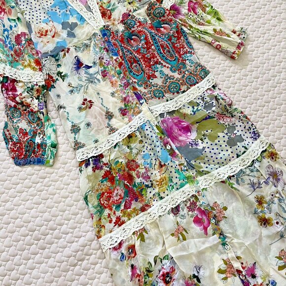 $445 NWOT Johnny Was MILANA Lace Trim FLORAL Maxi Dress Women Size S Long Sleeve - Picture 5 of 16